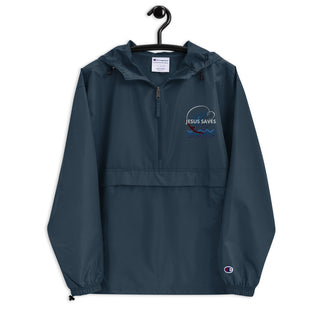 Jesus Saves Embroidered Champion Packable Jacket ShellMiddy embroidered-champion-packable-jacket-navy-front-654af2e33ae31