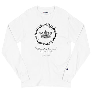 Blessed is the Man - Men's Champion Long Sleeve Shirt ShellMiddy mens-champion-long-sleeve-shirt-white-front-654b0ec53bc87