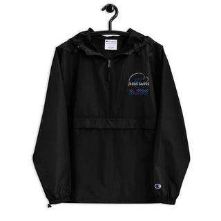 Jesus Saves Embroidered Champion Packable Jacket ShellMiddy embroidered-champion-packable-jacket-black-front-654af2e287033