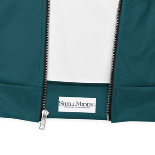 Product details of the deep teal Baited with Grace unisex bomber jacket