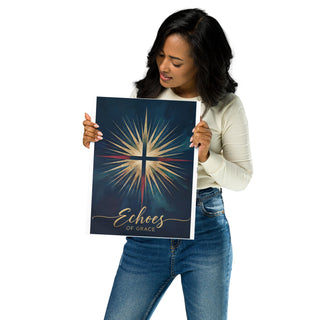 Echoes of Grace – Museum-Quality Christian Art Poster christian home styling, christian poster, echoes of grace poster, faith wall decor, gold cross artwork, poster, radiant cross art, religious gifts, scripture inspired art ShellMiddy Posters, Prints, & Visual Artwork 