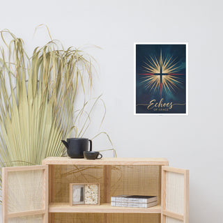 Echoes of Grace – Museum-Quality Christian Art Poster christian home styling, christian poster, echoes of grace poster, faith wall decor, gold cross artwork, poster, radiant cross art, religious gifts, scripture inspired art ShellMiddy Posters, Prints, & Visual Artwork 