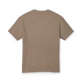 Back of faded brown Fast Pray Then Vote T-shirt, showing the plain back with no printed design.