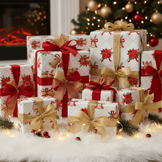 Christmas Bells & Poinsettias Gift Wrap – Premium Holiday Wrapping Paper accessories, bells gift wrap, christmas decor, christmas wrapping paper, festive paper, gift wrapping, holiday gift wrap, holiday supplies, poinsettia paper, winter gifting, wrapping sheets ShellMiddy Wrapping Paper 