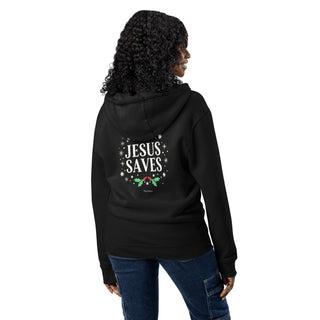 Jesus Saves™ Christmas Wreath Zip Hoodie — Christian Holiday Hoodie christian christmas, christian gifts, christmas hoodie, christmas wreath hoodie, faith hoodie, gospel apparel, holiday hoodie, hoodie, inspirational hoodie, jesus saves, shellmiddy, winter apparel, zip hoodie ShellMiddy Hoodie Product mockup