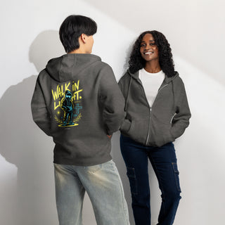 Walk in Light™ Psalm 27:1 Zip Hoodie — Christian Streetwear christian hoodie, christian streetwear, christian zip jacket, faith apparel, Hoodie, hoodie with bible verse, neon christian art, psalm 27:1, shellmiddy exclusive, walk in light, youth ministry merch, zip hoodie ShellMiddy Hoodie Product mockup