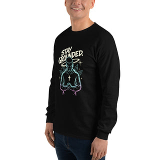 Stay Grounded™ Praying Warrior Long Sleeve Shirt — Christian Streetwear christian long sleeve, christian streetwear, faith apparel, Men, men’s christian shirt, neon christian art, prayer shirt, praying warrior shirt, shellmiddy exclusive, spiritual discipline shirt, stay grounded ShellMiddy Shirts & Tops Product mockup
