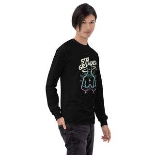 Stay Grounded™ Praying Warrior Long Sleeve Shirt — Christian Streetwear christian long sleeve, christian streetwear, faith apparel, Men, men’s christian shirt, neon christian art, prayer shirt, praying warrior shirt, shellmiddy exclusive, spiritual discipline shirt, stay grounded ShellMiddy Shirts & Tops Product mockup