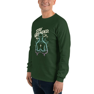Stay Grounded™ Praying Warrior Long Sleeve Shirt — Christian Streetwear christian long sleeve, christian streetwear, faith apparel, Men, men’s christian shirt, neon christian art, prayer shirt, praying warrior shirt, shellmiddy exclusive, spiritual discipline shirt, stay grounded ShellMiddy Shirts & Tops Product mockup