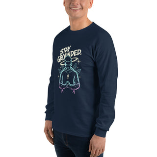 Stay Grounded™ Praying Warrior Long Sleeve Shirt — Christian Streetwear christian long sleeve, christian streetwear, faith apparel, Men, men’s christian shirt, neon christian art, prayer shirt, praying warrior shirt, shellmiddy exclusive, spiritual discipline shirt, stay grounded ShellMiddy Shirts & Tops Product mockup