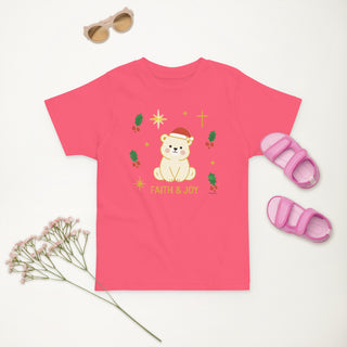 Faith & Joy Toddler T-Shirt Christian apparel for toddlers, Christian toddler shirt, Faith & Joy kids shirt, holiday toddler outfit, kids, kids faith clothing, toddler Christmas t-shirt, toddler gift idea ShellMiddy Shirts & Tops Product mockup