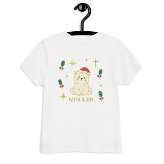 Faith & Joy Toddler T-Shirt Christian apparel for toddlers, Christian toddler shirt, Faith & Joy kids shirt, holiday toddler outfit, kids, kids faith clothing, toddler Christmas t-shirt, toddler gift idea ShellMiddy Shirts & Tops Product mockup