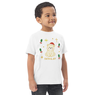 Faith & Joy Toddler T-Shirt Christian apparel for toddlers, Christian toddler shirt, Faith & Joy kids shirt, holiday toddler outfit, kids, kids faith clothing, toddler Christmas t-shirt, toddler gift idea ShellMiddy Shirts & Tops Product mockup
