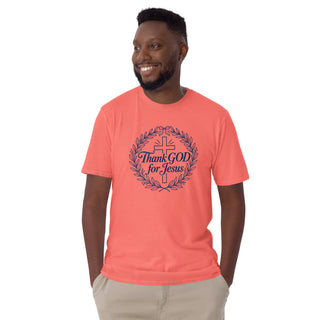 Thank GOD for Jesus Christian T-shirt in Coral Silk, front mockup