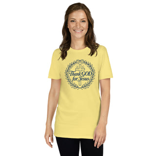 Thank GOD for Jesus Christian T-shirt in Cornsilk, alternate front view