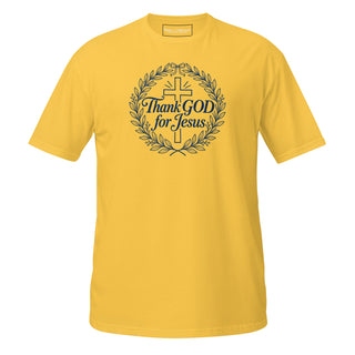 Front view of Thank GOD for Jesus Christian T-shirt in Daisy