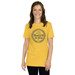 Thank GOD for Jesus Christian T-shirt in Daisy, alternate front view