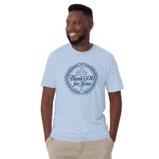 Thank GOD for Jesus Christian T-shirt in Light Blue, front mockup