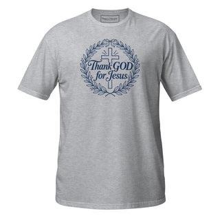 Front view of Thank GOD for Jesus Christian T-shirt in Sport Grey