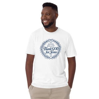 Thank GOD for Jesus Christian T-shirt in White, front mockup
