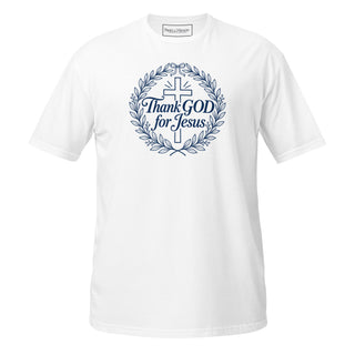 Front view of Thank GOD for Jesus Christian T-shirt in White