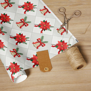 Christmas Bells & Poinsettias Gift Wrap – Premium Holiday Wrapping Paper accessories, bells gift wrap, christmas decor, christmas wrapping paper, festive paper, gift wrapping, holiday gift wrap, holiday supplies, poinsettia paper, winter gifting, wrapping sheets ShellMiddy Wrapping Paper 