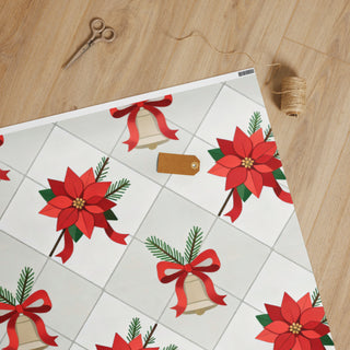 Christmas Bells & Poinsettias Gift Wrap – Premium Holiday Wrapping Paper accessories, bells gift wrap, christmas decor, christmas wrapping paper, festive paper, gift wrapping, holiday gift wrap, holiday supplies, poinsettia paper, winter gifting, wrapping sheets ShellMiddy Wrapping Paper 