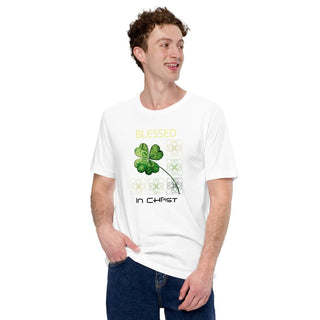 Blessed In Christ Clover T-shirt ShellMiddy Blessed In Christ Clover T-shirt Shirts & Tops unisex-staple-t-shirt-white-front-63edc907ad5ff unisex-staple-t-shirt-white-front-63edc907ad5ff-1