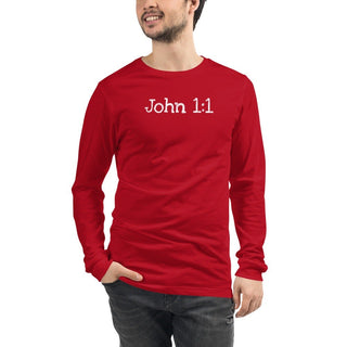 John 1:1 T-Shirt ShellMiddy John 1:1 T-Shirt Shirts & Tops unisex-long-sleeve-tee-red-front-624376a49f4f3 unisex-long-sleeve-tee-red-front-624376a49f4f3-9