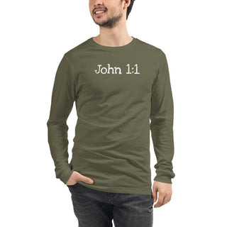 John 1:1 T-Shirt ShellMiddy John 1:1 T-Shirt Shirts & Tops unisex-long-sleeve-tee-military-green-front-624376a49fbd0 unisex-long-sleeve-tee-military-green-front-624376a49fbd0-4