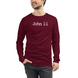John 1:1 T-Shirt ShellMiddy John 1:1 T-Shirt Shirts & Tops unisex-long-sleeve-tee-maroon-front-624376a49f2d2 unisex-long-sleeve-tee-maroon-front-624376a49f2d2-2